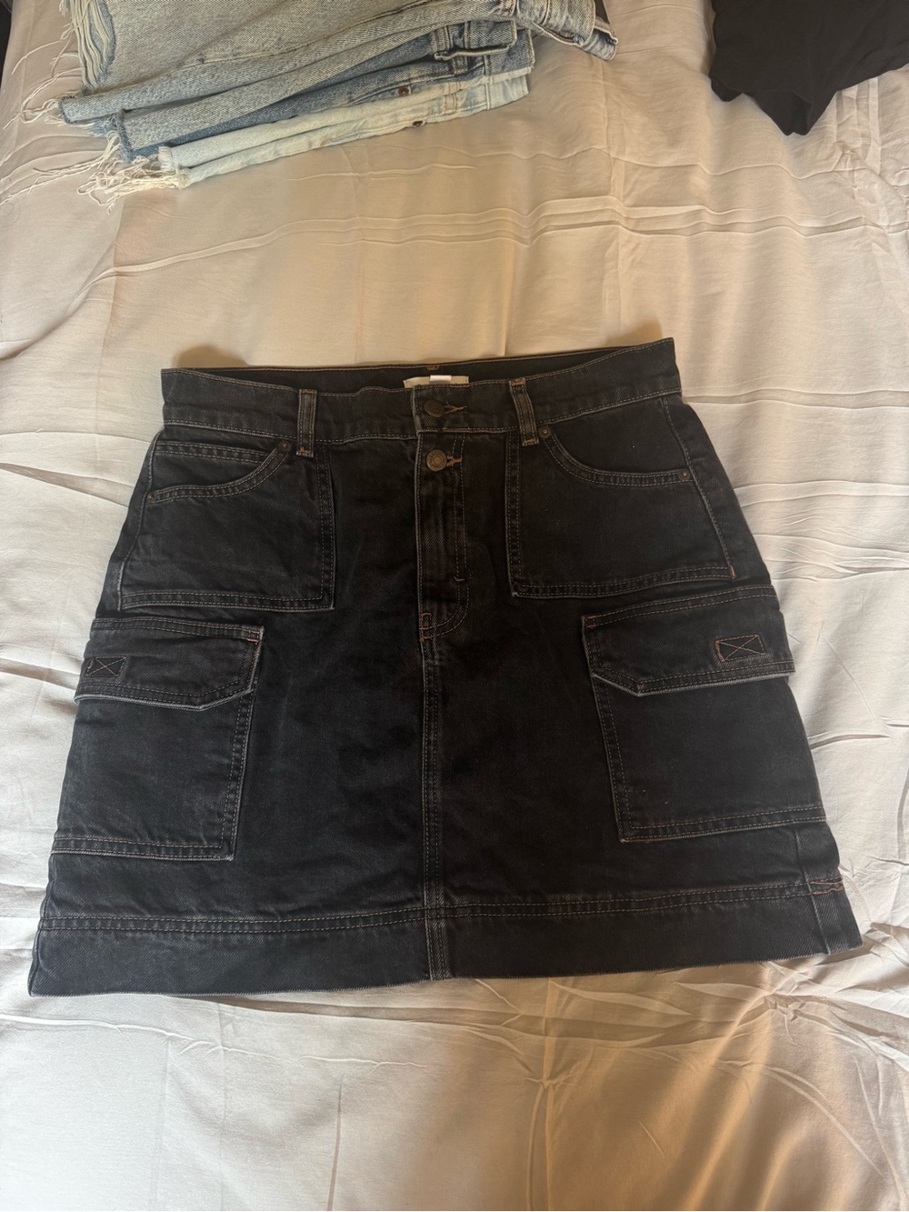 Topshop Black Denim Cargo Mini Skirt